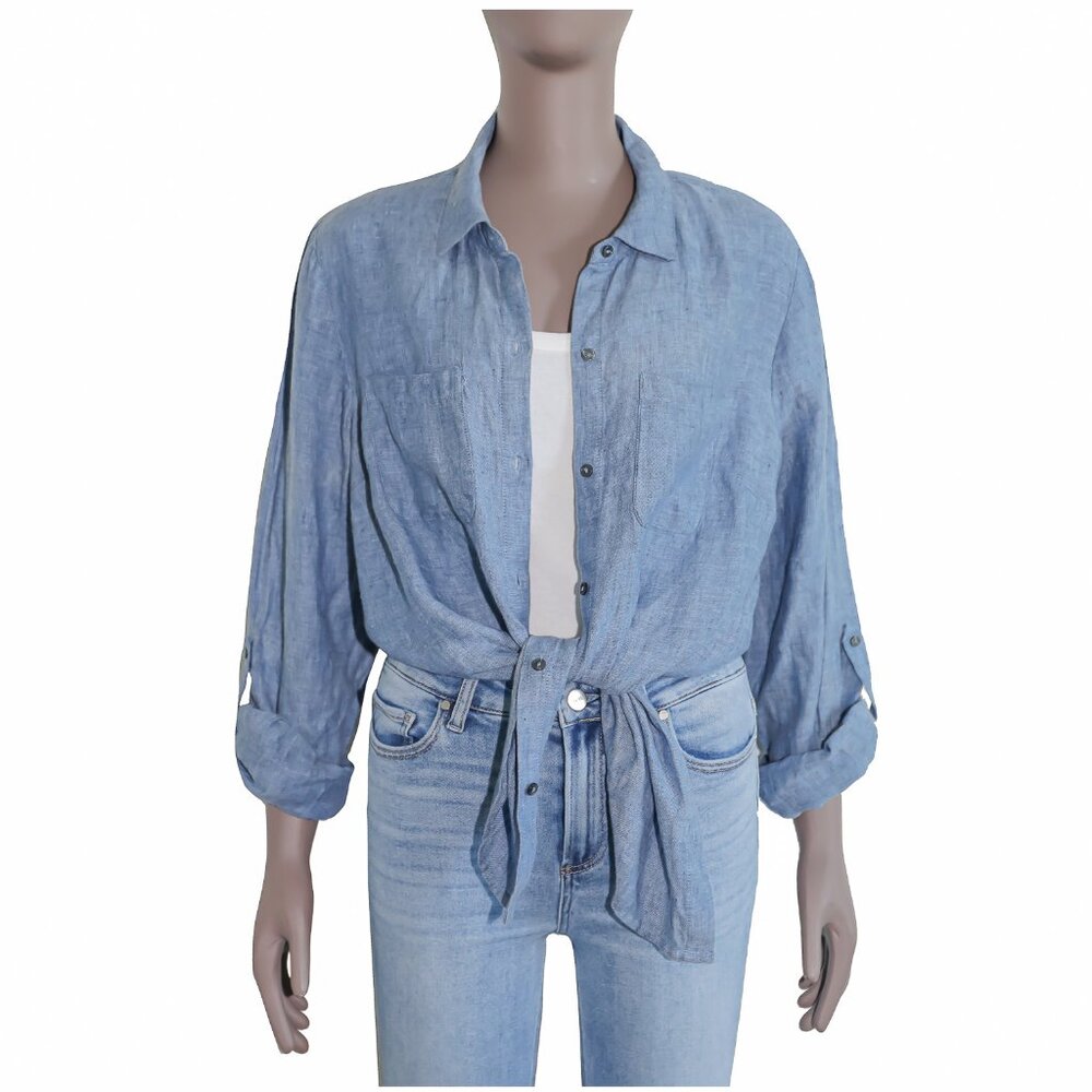 Charter Club Linen Button Down Shirt Breathable Top Relaxed‎ Fit Casual Blouse